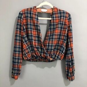 Lovers + Friends Whisper Plaid Double V-Neck Crop Top